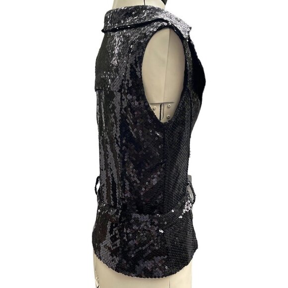 NATALIE DANCE WEAR Sequined Vest w/Lapels & Belt Women's S/Med Black Theater NWT - Picture 3 of 16
